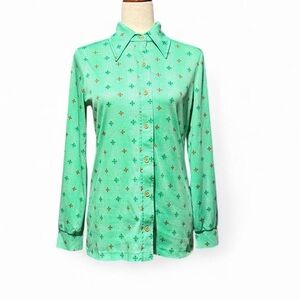 Vintage Green Button-Up Women's Top